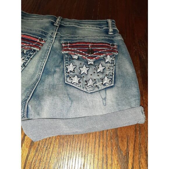 Jr Sz 3 Blue Savvy Distressed Blue Denim Patriotic Blue Jean Daisy Dukes Shorts - Picture 2 of 6